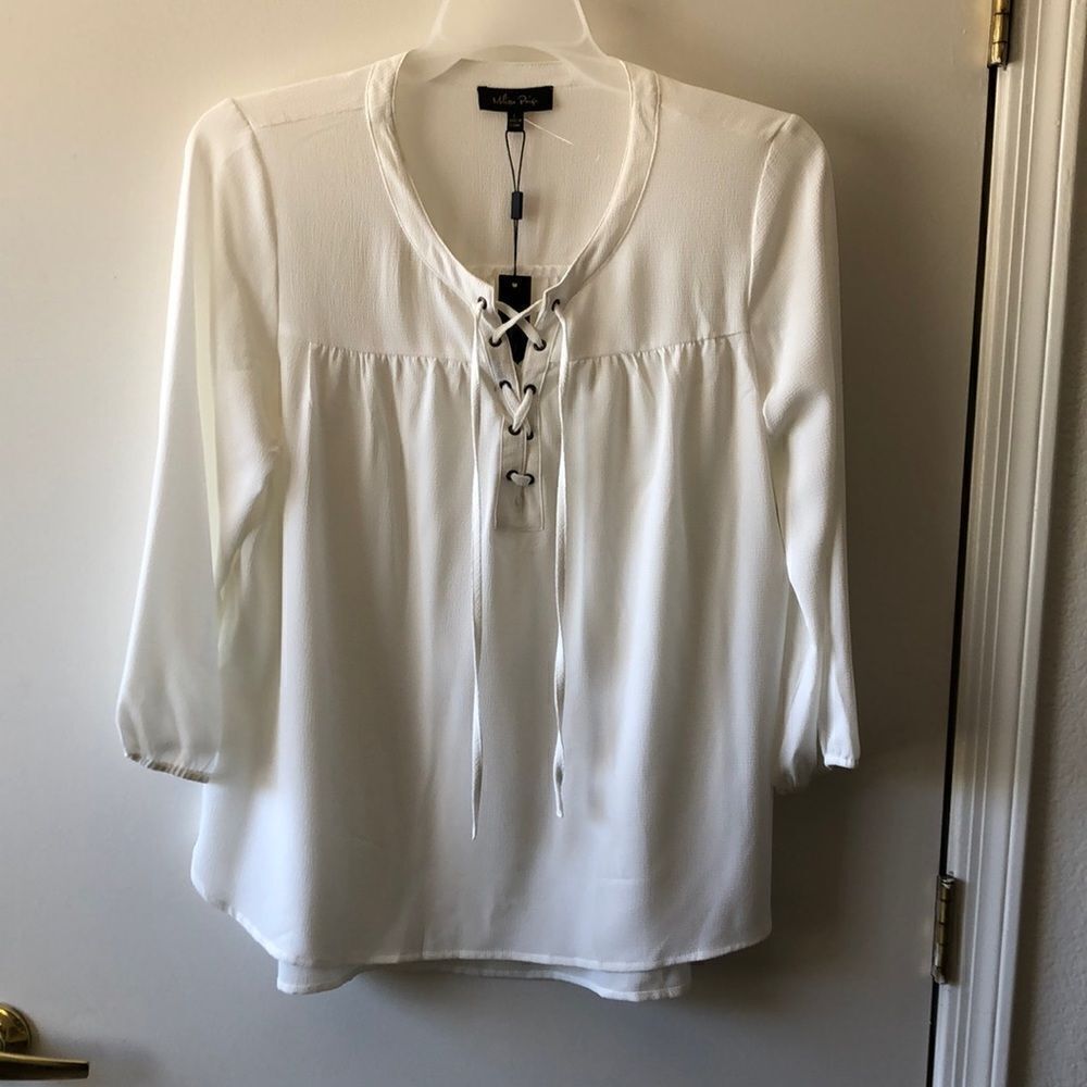 Melissa Paige Lace Up Shirt Size L NWT Cream